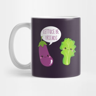 Lettuce Be Friends Funny Eggplant and Lettuce Mug